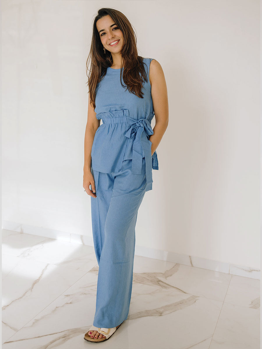 LINEN FRILL BOW CO-ORD SET