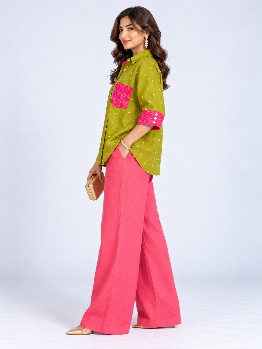 THE LIME BANDHANI LINEN OVERSIZED SHIRT