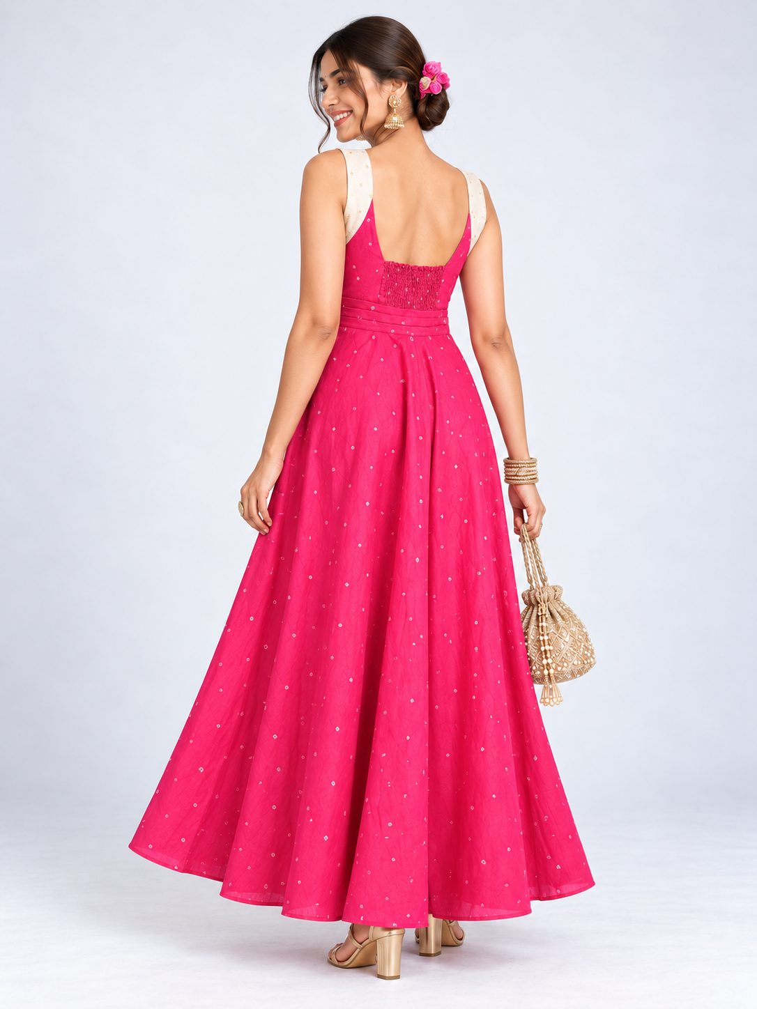 THE FUCHSIA BANDHANI LINEN DRESS