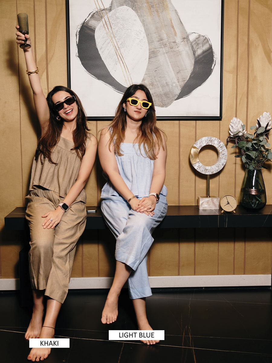 SHORT FLARED LINEN TOP WITH LINEN CULOTTES PANT SET