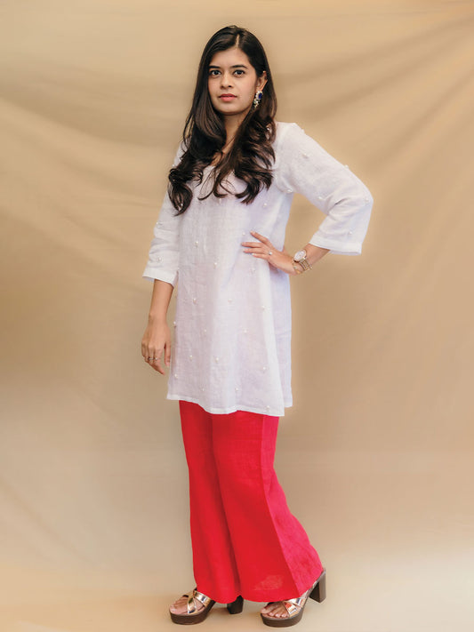 SHUBHRA LINEN PEARL KURTI SET
