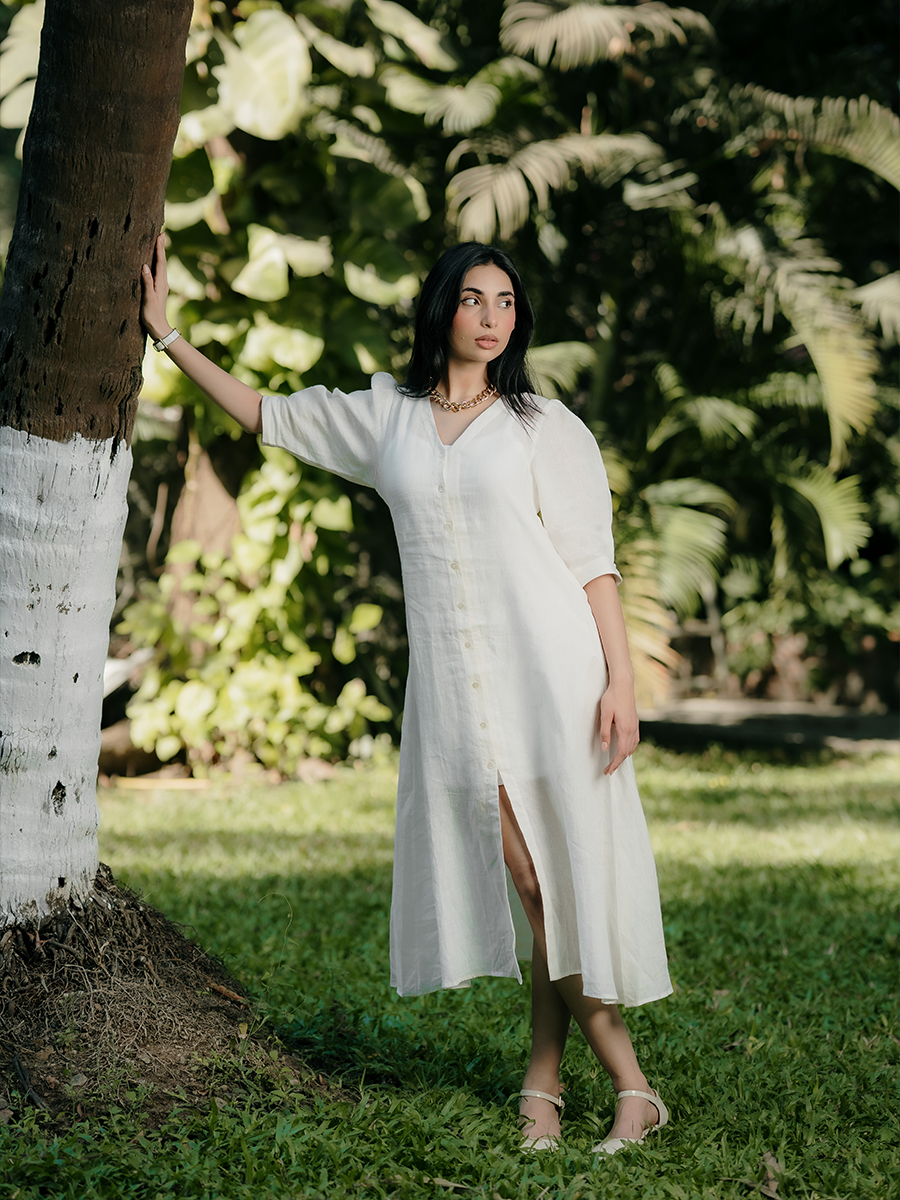 lino dresses Madewell Lino Printed Dress (Size 4)