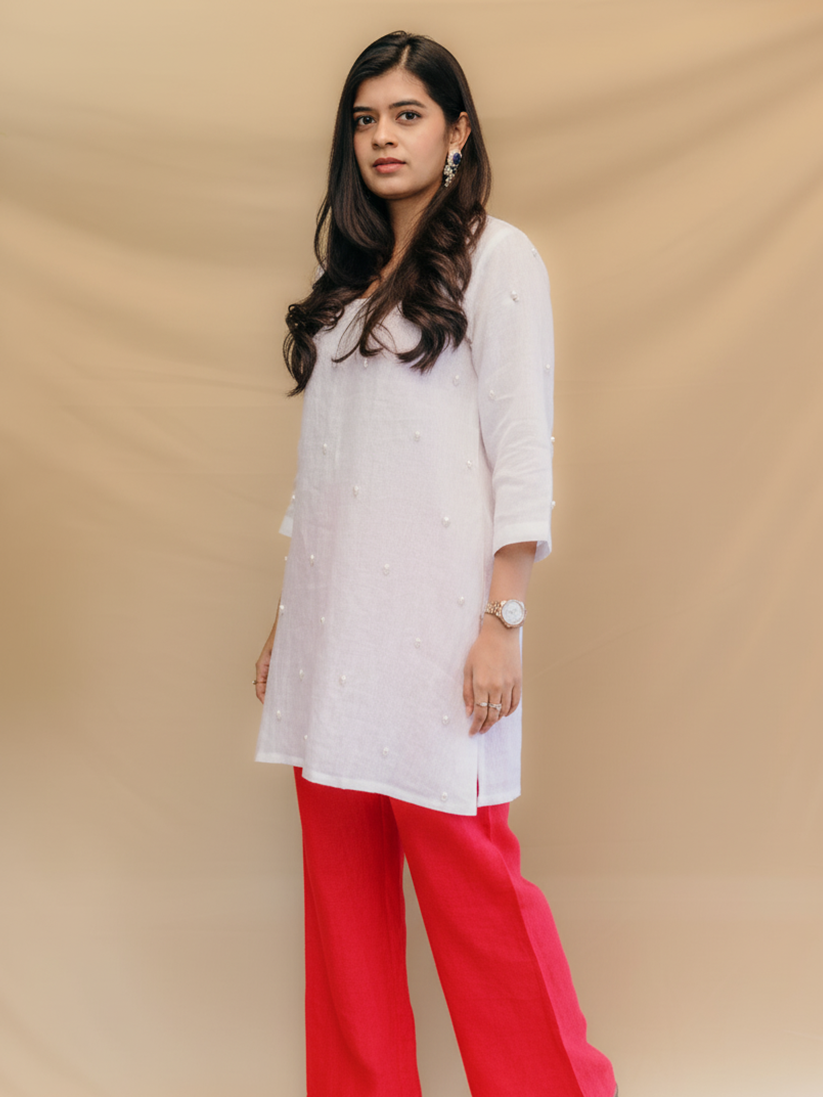 SHUBHRA LINEN PEARL KURTI SET