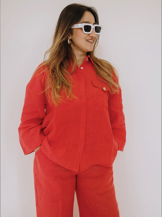 CRIMSON POCKET LINEN PANT SET
