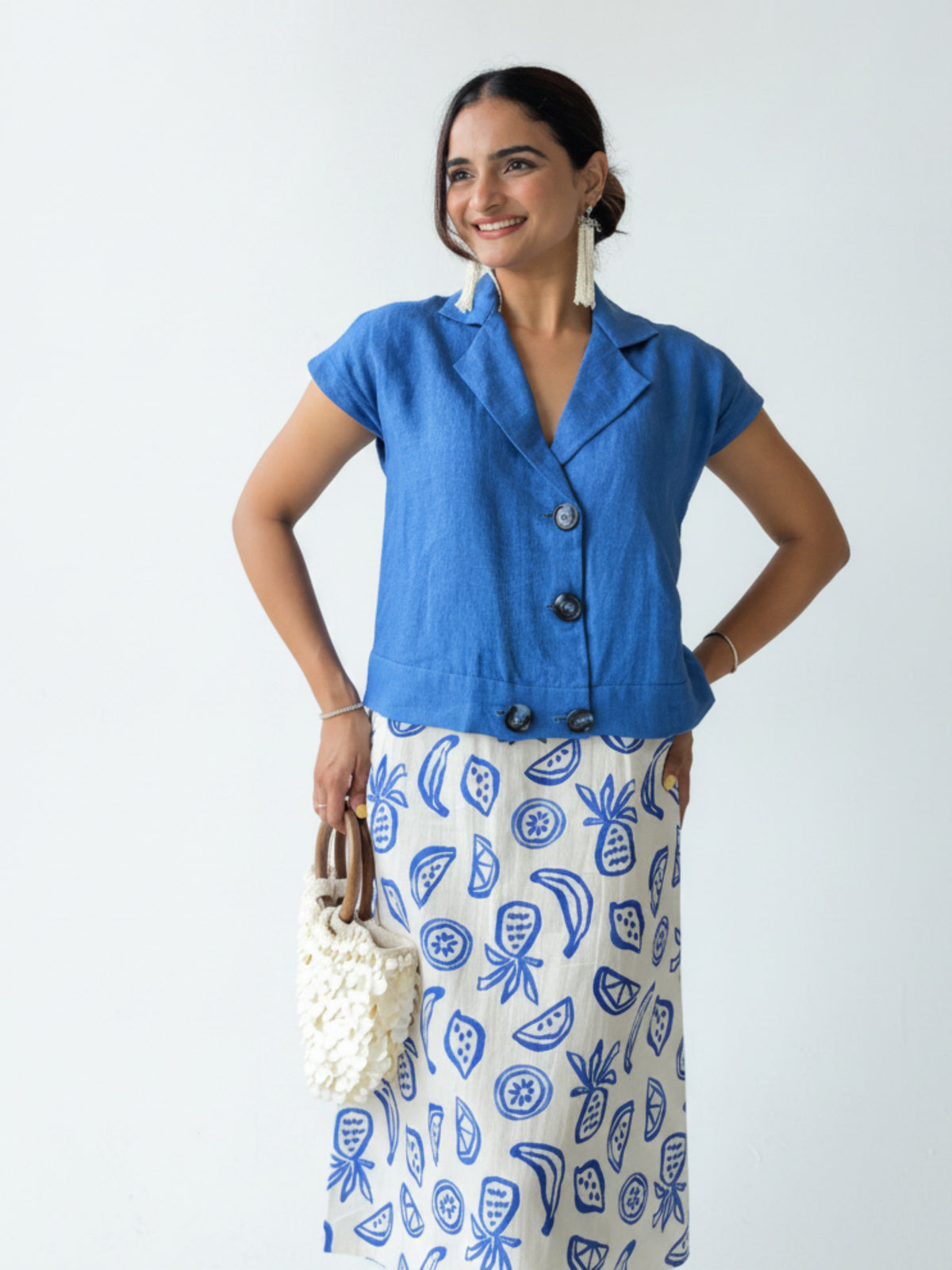 BLUE LAGOON - PRINTED LINEN SKIRT SET