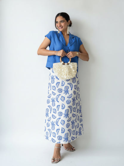 BLUE LAGOON - PRINTED LINEN SKIRT SET