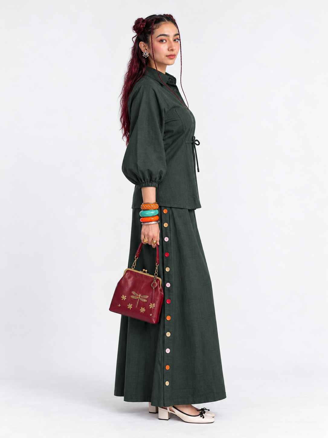 AFTERGLOW LINEN CO-ORD SET - FOREST GREEN