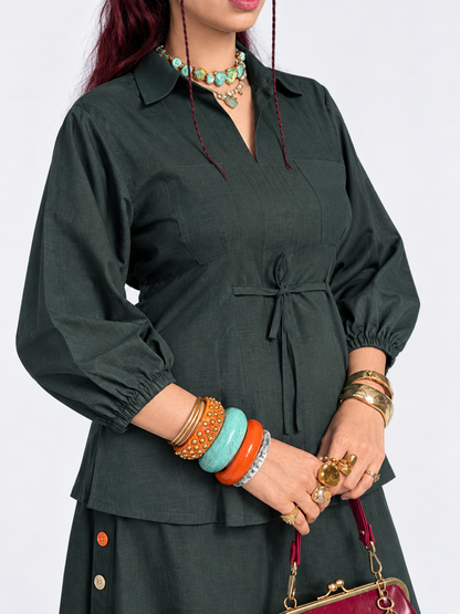AFTERGLOW LINEN CO-ORD SET - FOREST GREEN