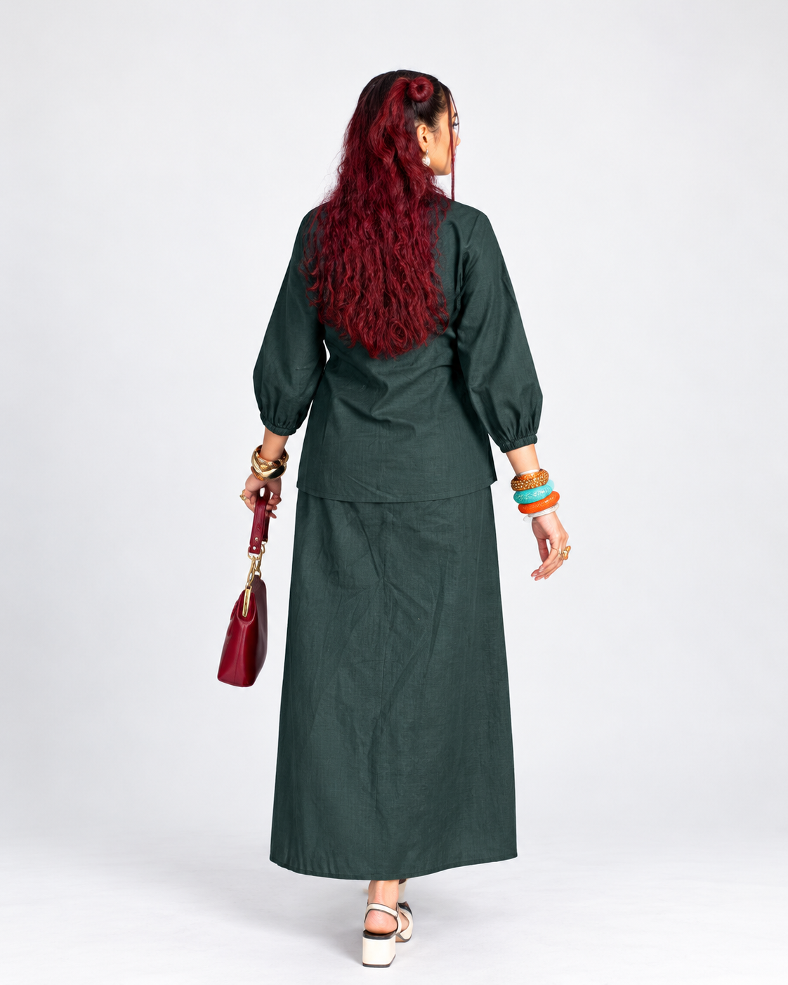 AFTERGLOW LINEN CO-ORD SET - FOREST GREEN