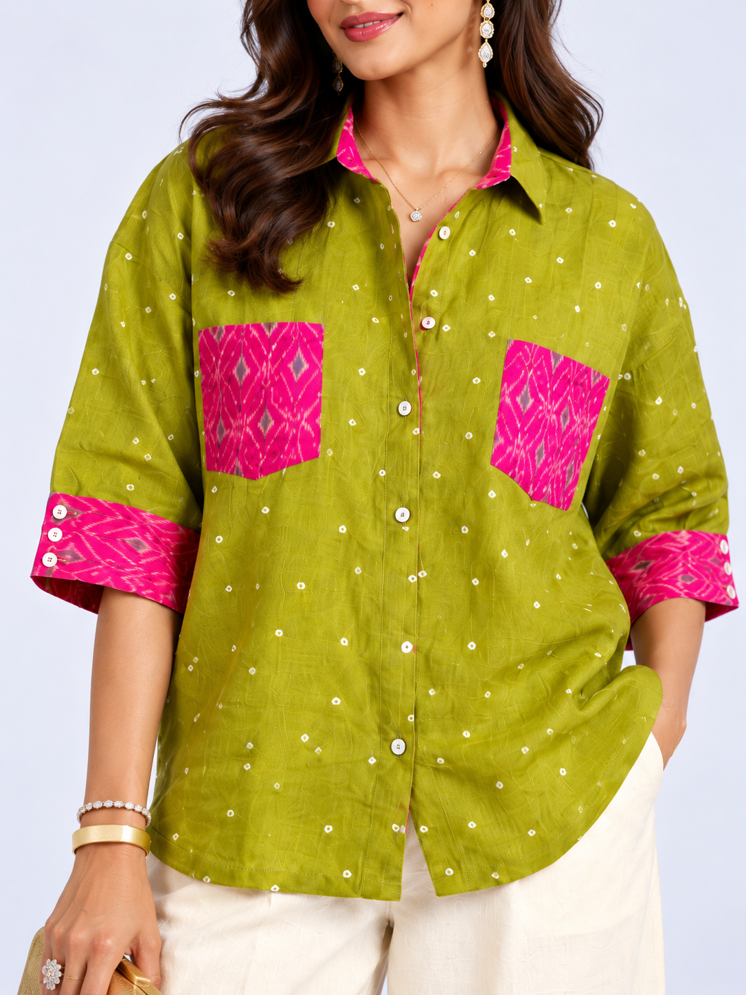THE LIME BANDHANI LINEN OVERSIZED SHIRT