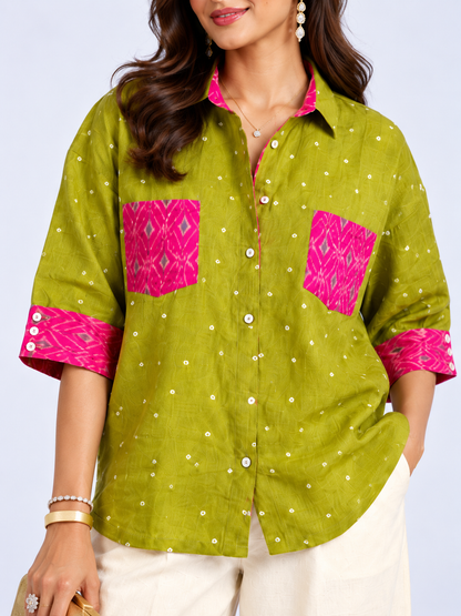 THE LIME BANDHANI LINEN OVERSIZED SHIRT