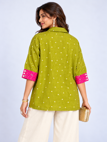 THE LIME BANDHANI LINEN OVERSIZED SHIRT