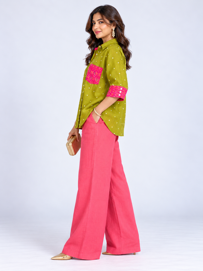 THE LIME BANDHANI LINEN OVERSIZED SHIRT