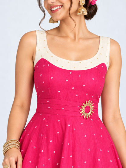 THE FUCHSIA BANDHANI LINEN DRESS
