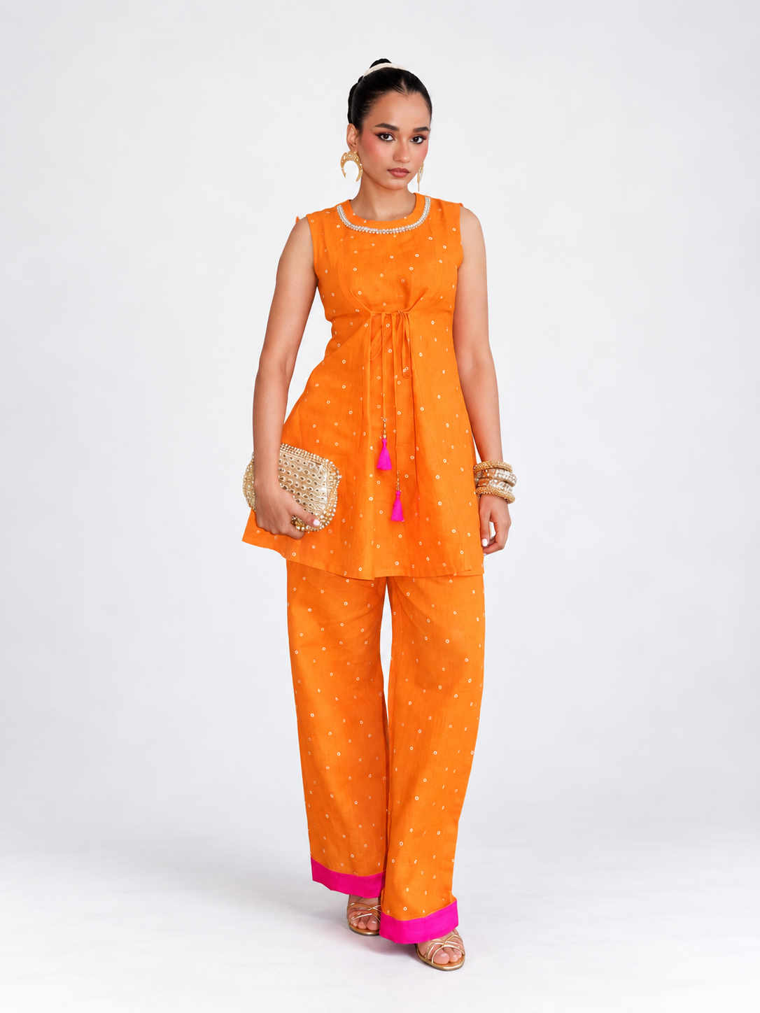 THE MARIGOLD BANDHANI LINEN SET