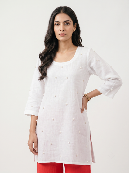 SHUBHRA LINEN PEARL KURTI SET